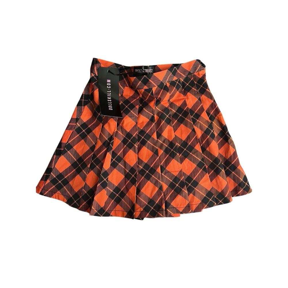 Dollskill HAUNTED TO MEET U PLAID MINI SKIRTTRICKZ N' TREATZ size SMALL